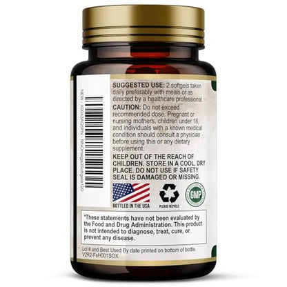 Omega 3 Fischöl Kapseln - 2400mg Fischöl pro Portion - Dreifach-Stärke Omega-3 mit EPA & DHA - Unterstützt Herz, Gehirn & Immunsystem - Wild gefangen, in den USA abgefüllt - 120 Softgels