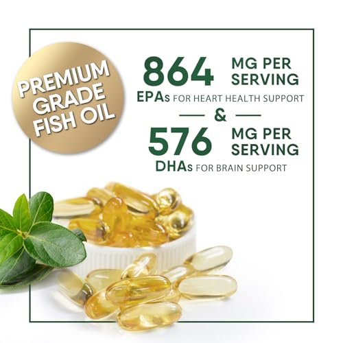 Omega 3 Fischöl Kapseln - 2400mg Fischöl pro Portion - Dreifach-Stärke Omega-3 mit EPA & DHA - Unterstützt Herz, Gehirn & Immunsystem - Wild gefangen, in den USA abgefüllt - 120 Softgels