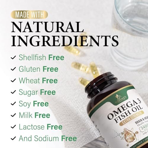 Omega 3 Fischöl Kapseln - 2400mg Fischöl pro Portion - Dreifach-Stärke Omega-3 mit EPA & DHA - Unterstützt Herz, Gehirn & Immunsystem - Wild gefangen, in den USA abgefüllt - 120 Softgels