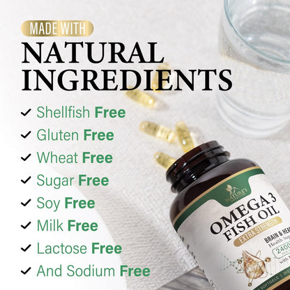 Omega 3 Fischöl Kapseln - 2400mg Fischöl pro Portion - Dreifach-Stärke Omega-3 mit EPA & DHA - Unterstützt Herz, Gehirn & Immunsystem - Wild gefangen, in den USA abgefüllt - 120 Softgels