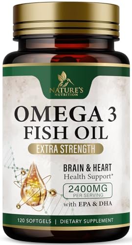 Omega 3 Fischöl Kapseln - 2400mg Fischöl pro Portion - Dreifach-Stärke Omega-3 mit EPA & DHA - Unterstützt Herz, Gehirn & Immunsystem - Wild gefangen, in den USA abgefüllt - 120 Softgels