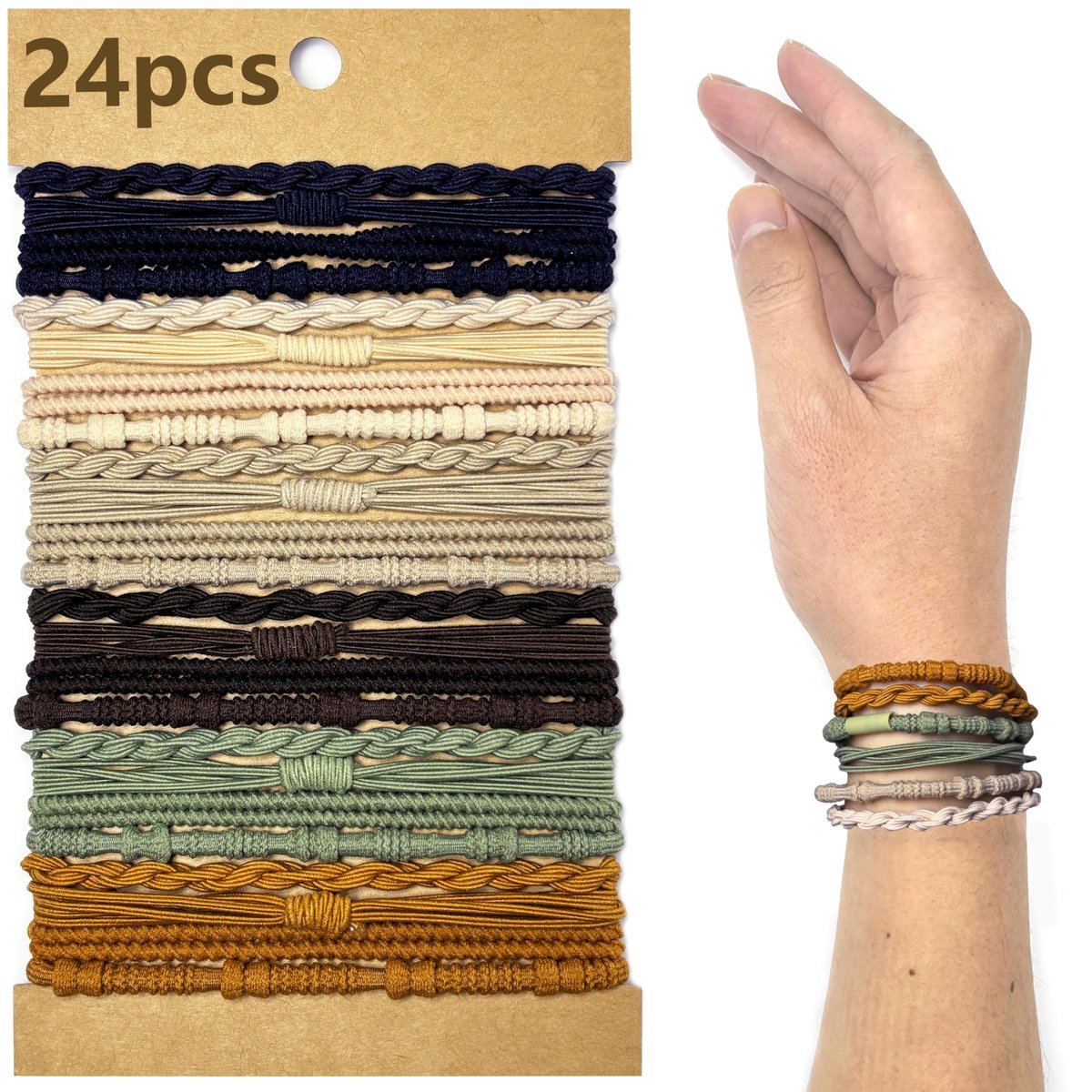 Boho Haar-Gummis Elastische Haargummis Armband Keine Schäden Haarbänder für dünnes/dickes Haar, Süße Haarbänder & Haar-Accessoires für Frauen 24 Stück