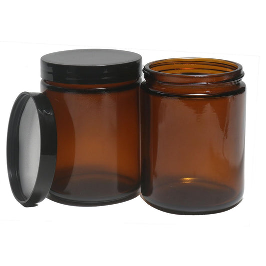 HORMERRY 8 oz Glasflaschen mit Deckel, 2er-Pack Bernsteinfarbene runde Kosmetikbehälter 250 g leer für Proben, Körperbutter, Creme, Lotion, Gewürze