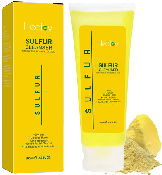 Healov Schwefelseife – Schwefel Gesichts- & Körperreiniger gegen Akne – Schwefel Peeling Gesichtsreiniger absorbiert überschüssiges Öl, reduziert Pickel & reinigt die Haut – Natürliche Behandlung bei zystischer Akne und Rosazea