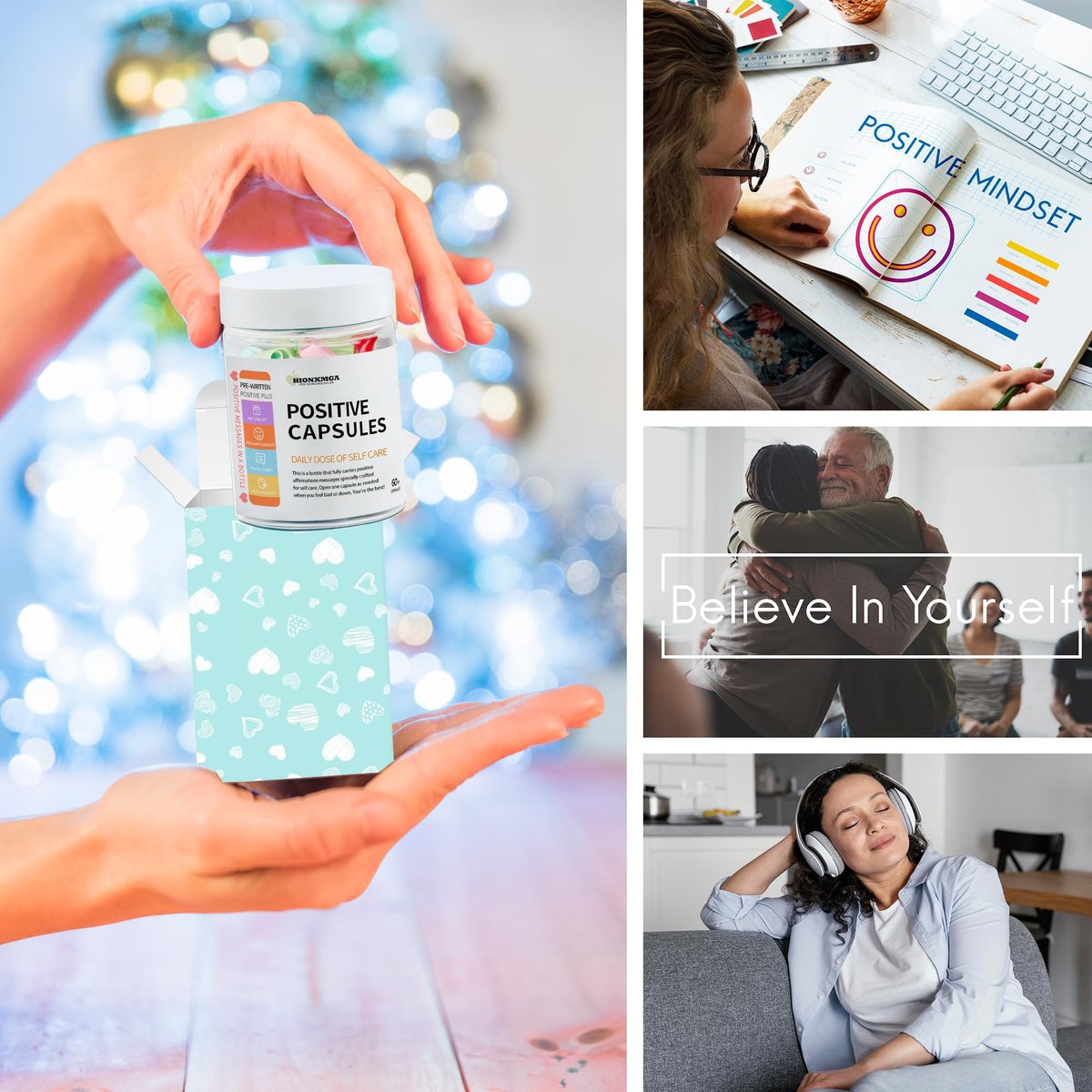 HIONXMGA Positive Messages in a Bottle – 60+ Affirmationen für tägliche Positivität, Achtsamkeit & Entspannung – Selbstfürsorge Geschenk für Frauen & Männer