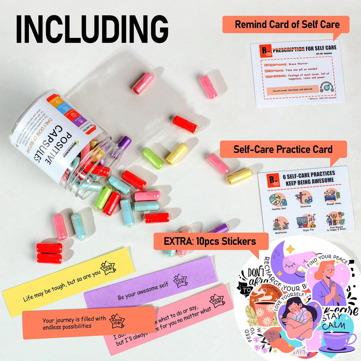 HIONXMGA Positive Messages in a Bottle – 60+ Affirmationen für tägliche Positivität, Achtsamkeit & Entspannung – Selbstfürsorge Geschenk für Frauen & Männer