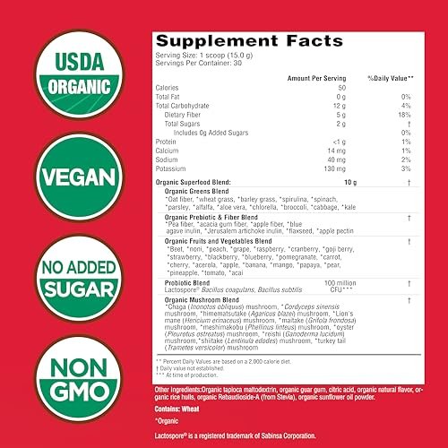 Country Farms Super Greens Berry Geschmack – 50 Bio-Superfoods, USDA Bio-Getränkepulver (Weizengras, Spirulina, Chlorella) mit Pilzen & Probiotika, Ballaststoffe, Darmgesundheit, natürliche Energie, 30 Portionen