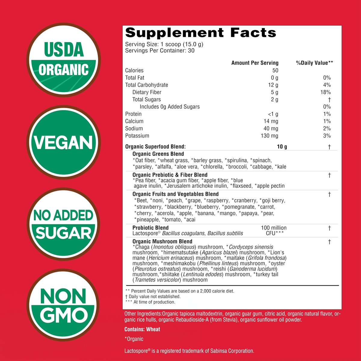 Country Farms Super Greens Berry Geschmack – 50 Bio-Superfoods, USDA Bio-Getränkepulver (Weizengras, Spirulina, Chlorella) mit Pilzen & Probiotika, Ballaststoffe, Darmgesundheit, natürliche Energie, 30 Portionen