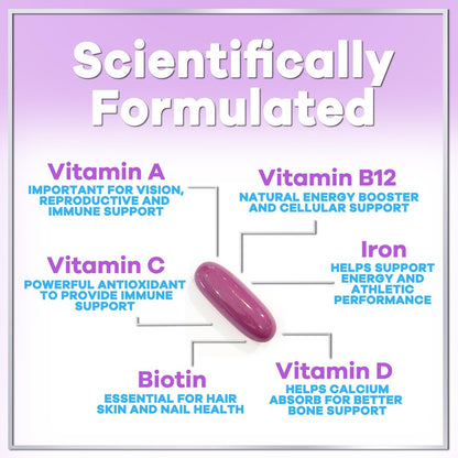Multivitamin für Frauen – Tägliches Frauen-Multivitamin mit Biotin, Calcium, Folsäure, Eisen, Zink, Vitamin A, C, D, E & B-Vitaminen – Nahrungsergänzungsmittel für Haar, Haut und Nägel – 60 Softgels
