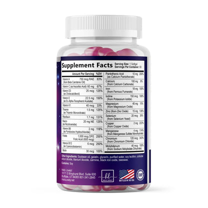 Multivitamin für Frauen – Tägliches Frauen-Multivitamin mit Biotin, Calcium, Folsäure, Eisen, Zink, Vitamin A, C, D, E & B-Vitaminen – Nahrungsergänzungsmittel für Haar, Haut und Nägel – 60 Softgels