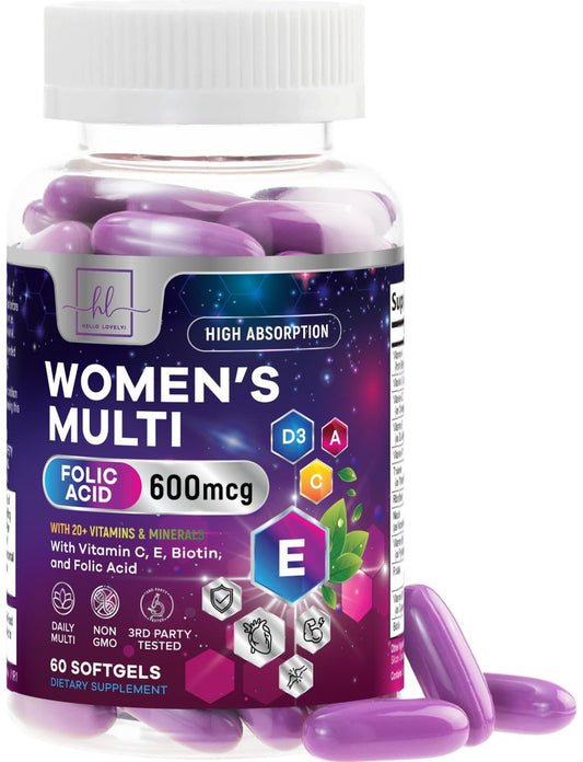 Multivitamin für Frauen – Tägliches Frauen-Multivitamin mit Biotin, Calcium, Folsäure, Eisen, Zink, Vitamin A, C, D, E & B-Vitaminen – Nahrungsergänzungsmittel für Haar, Haut und Nägel – 60 Softgels