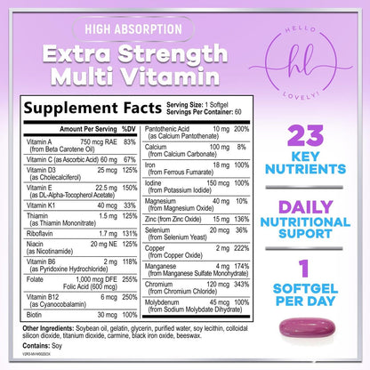 Multivitamin für Frauen – Tägliches Frauen-Multivitamin mit Biotin, Calcium, Folsäure, Eisen, Zink, Vitamin A, C, D, E & B-Vitaminen – Nahrungsergänzungsmittel für Haar, Haut und Nägel – 60 Softgels