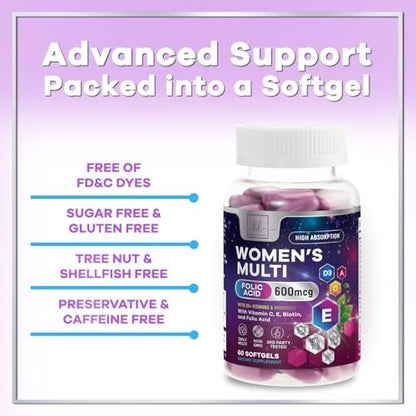 Multivitamin für Frauen – Tägliches Frauen-Multivitamin mit Biotin, Calcium, Folsäure, Eisen, Zink, Vitamin A, C, D, E & B-Vitaminen – Nahrungsergänzungsmittel für Haar, Haut und Nägel – 60 Softgels