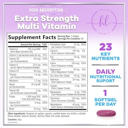Multivitamin für Frauen – Tägliches Frauen-Multivitamin mit Biotin, Calcium, Folsäure, Eisen, Zink, Vitamin A, C, D, E & B-Vitaminen – Nahrungsergänzungsmittel für Haar, Haut und Nägel – 60 Softgels