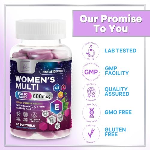 Multivitamin für Frauen – Tägliches Frauen-Multivitamin mit Biotin, Calcium, Folsäure, Eisen, Zink, Vitamin A, C, D, E & B-Vitaminen – Nahrungsergänzungsmittel für Haar, Haut und Nägel – 60 Softgels