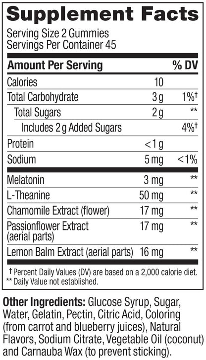 OLLY Sleep Gummy – 3mg Melatonin, L-Theanin, Kamille, Melisse – Schlafhilfe mit Blackberry-Geschmack, 90 Stück
