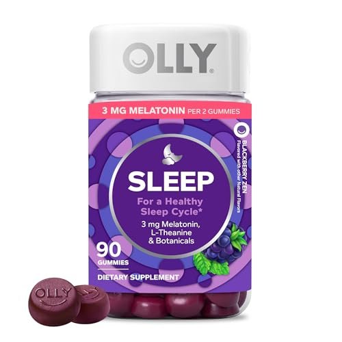 OLLY Sleep Gummy – 3mg Melatonin, L-Theanin, Kamille, Melisse – Schlafhilfe mit Blackberry-Geschmack, 90 Stück