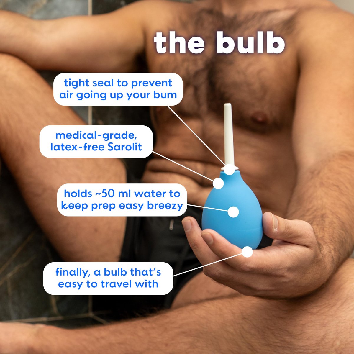 Bottom’s Digest Anal-Dusche Einlaufbirne | 3,0 oz Einlaufbirne mit leicht zu reinigender 6 cm weißer Spitze für Männer & Frauen