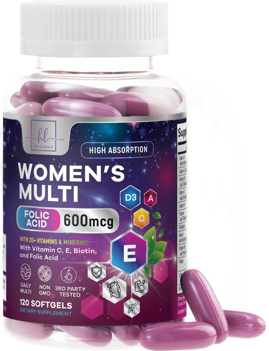 Multivitamin für Frauen - Tägliche Frauen-Multivitamine mit Biotin, Calcium, Folsäure, Eisen, Zink, Vitamin A, C, D, E & B-Vitamine - Nahrungsergänzungsmittel für Haare, Haut und Nägel - 120 Softgels