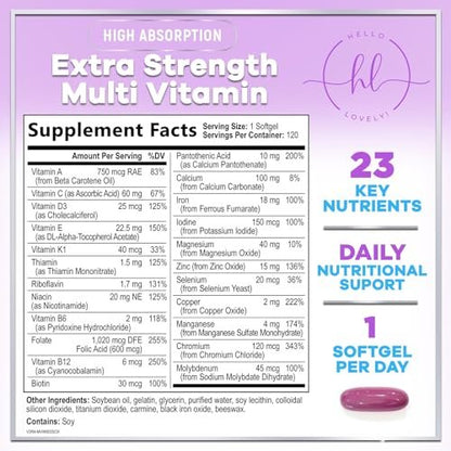 Multivitamin für Frauen - Tägliche Frauen-Multivitamine mit Biotin, Calcium, Folsäure, Eisen, Zink, Vitamin A, C, D, E & B-Vitamine - Nahrungsergänzungsmittel für Haare, Haut und Nägel - 120 Softgels
