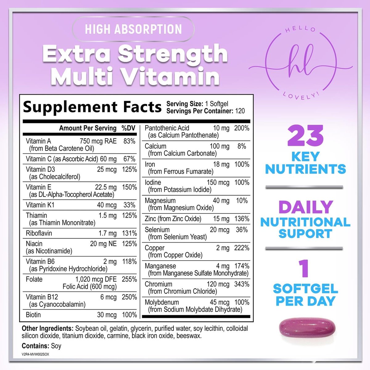 Multivitamin für Frauen - Tägliche Frauen-Multivitamine mit Biotin, Calcium, Folsäure, Eisen, Zink, Vitamin A, C, D, E & B-Vitamine - Nahrungsergänzungsmittel für Haare, Haut und Nägel - 120 Softgels