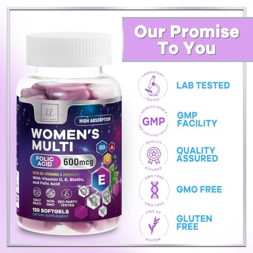 Multivitamin für Frauen - Tägliche Frauen-Multivitamine mit Biotin, Calcium, Folsäure, Eisen, Zink, Vitamin A, C, D, E & B-Vitamine - Nahrungsergänzungsmittel für Haare, Haut und Nägel - 120 Softgels