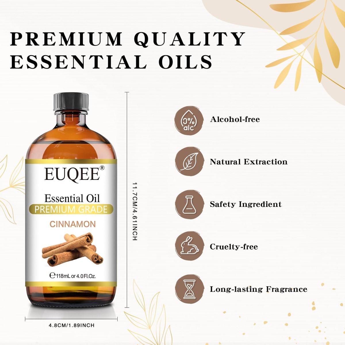 EUQEE Zimtöl 118ml – Reines ätherisches Öl für Diffuser, Aromatherapie, DIY Seifen- und Kerzenherstellung (4 Fl Oz, 1er-Pack)