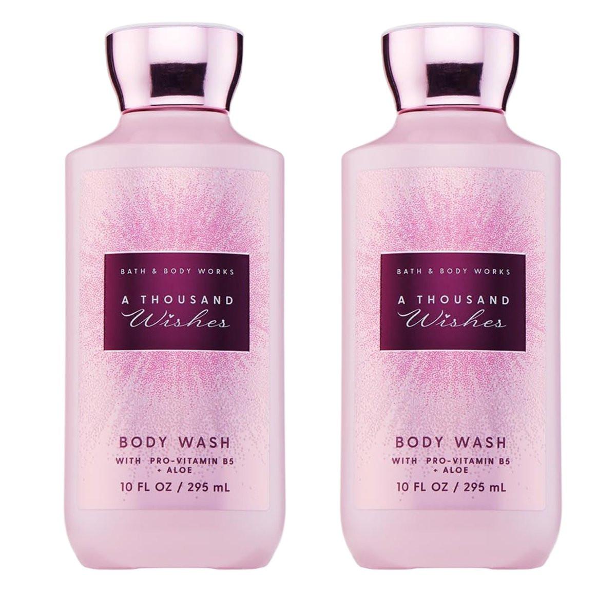 Bath & Body Works A Thousand Wishes Body Wash – Pflegender Reiniger mit Pro-Vitamin B5 & Aloe, Prosecco & Pfingstrosen Duft, Sanft für die tägliche Anwendung, 2er-Pack (2 x 295 ml)