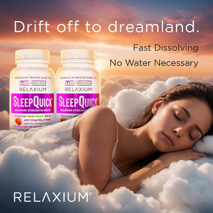 Relaxium Sleep Quick Maximum Strength Melts – Schnell wirkendes Schlafmittel mit 10 mg Melatonin, vegan, glutenfrei, hergestellt in den USA, 100 Portionen, Beerengeschmack