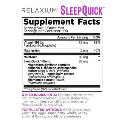 Relaxium Sleep Quick Maximum Strength Melts – Schnell wirkendes Schlafmittel mit 10 mg Melatonin, vegan, glutenfrei, hergestellt in den USA, 100 Portionen, Beerengeschmack