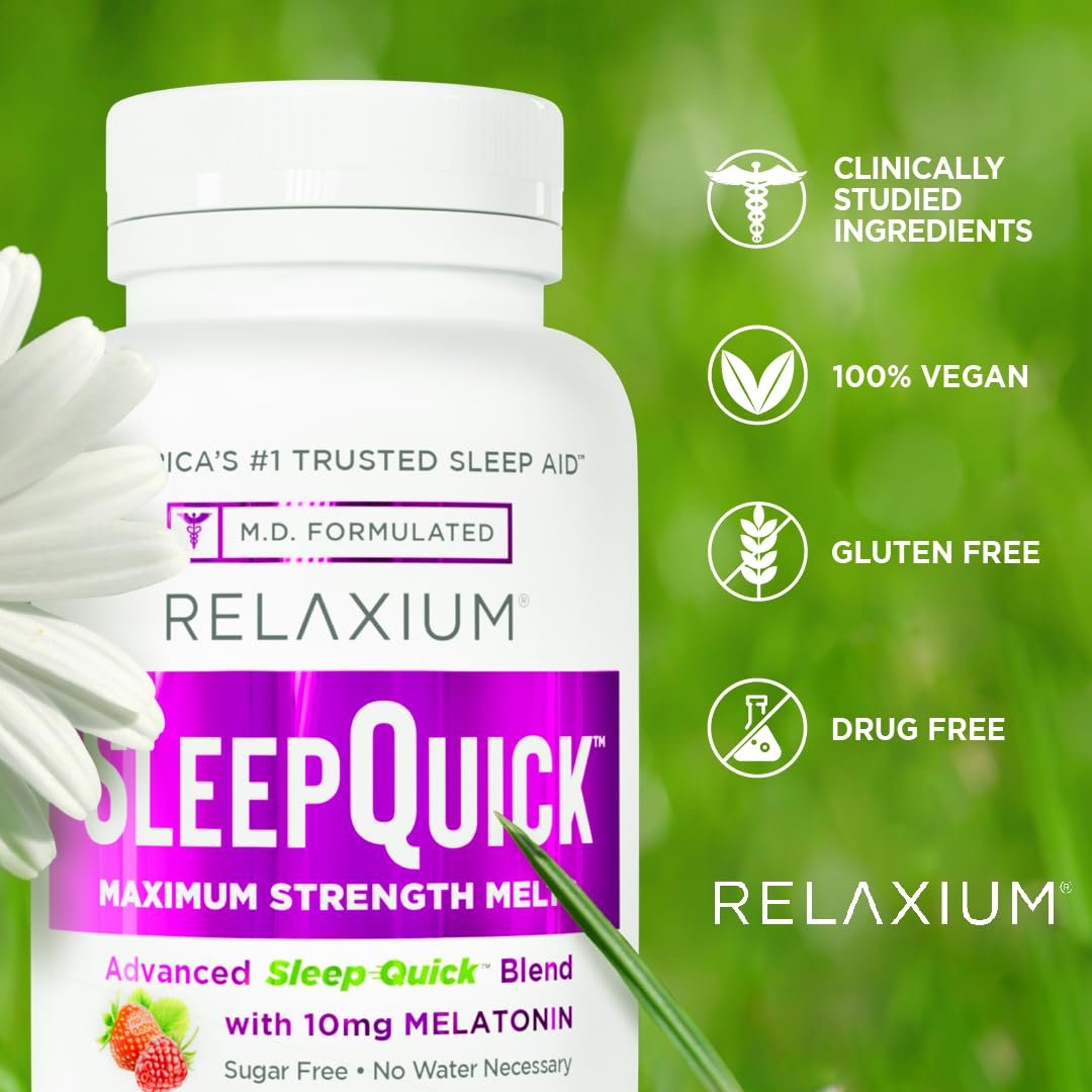 Relaxium Sleep Quick Maximum Strength Melts – Schnell wirkendes Schlafmittel mit 10 mg Melatonin, vegan, glutenfrei, hergestellt in den USA, 100 Portionen, Beerengeschmack