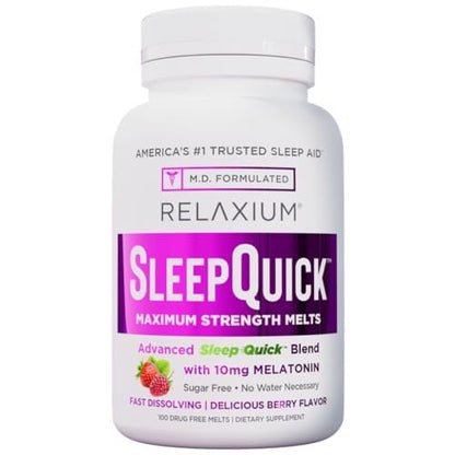 Relaxium Sleep Quick Maximum Strength Melts – Schnell wirkendes Schlafmittel mit 10 mg Melatonin, vegan, glutenfrei, hergestellt in den USA, 100 Portionen, Beerengeschmack