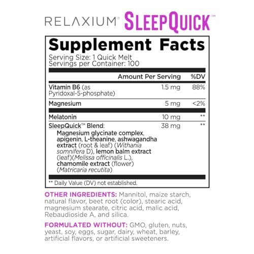 Relaxium Sleep Quick Maximum Strength Melts – Schnell wirkendes Schlafmittel mit 10 mg Melatonin, vegan, glutenfrei, hergestellt in den USA, 100 Portionen, Beerengeschmack
