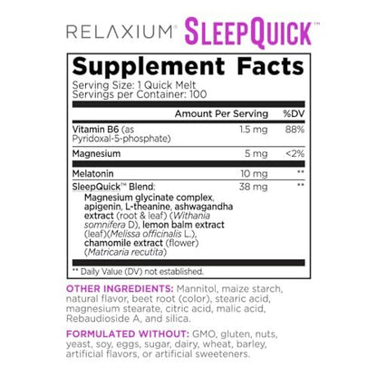 Relaxium Sleep Quick Maximum Strength Melts – Schnell wirkendes Schlafmittel mit 10 mg Melatonin, vegan, glutenfrei, hergestellt in den USA, 100 Portionen, Beerengeschmack