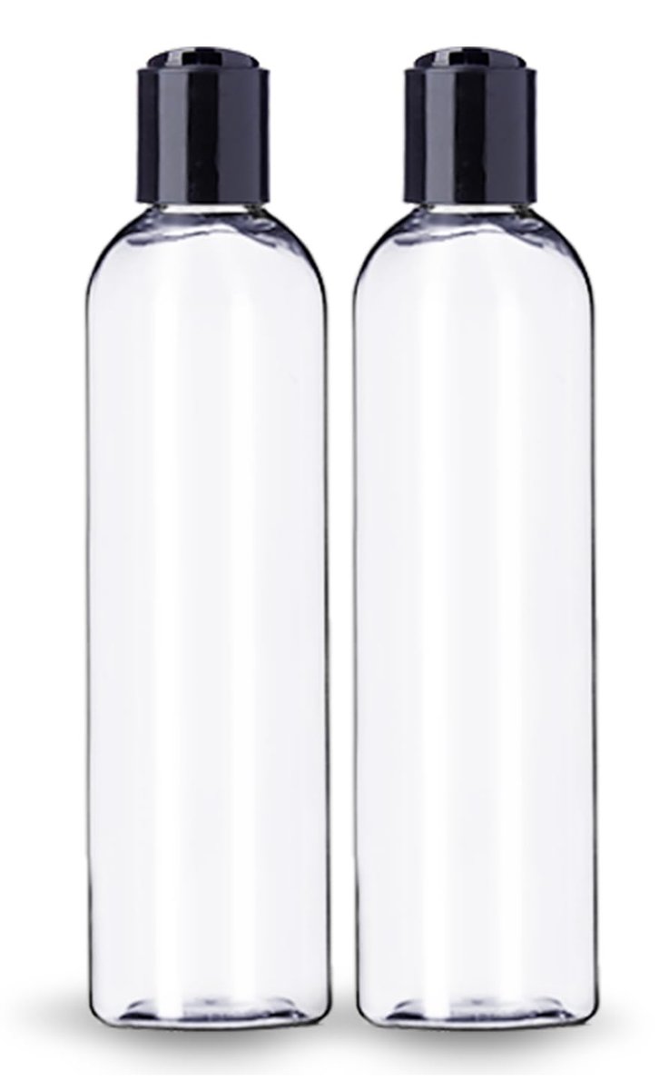 ljdeals 8 oz Klare Plastikflaschen mit schwarzen Disc-Top-Verschlüssen, nachfüllbare Behälter für Shampoo, Lotionen, Creme und mehr, 2er-Pack, BPA-frei, hergestellt in den USA
