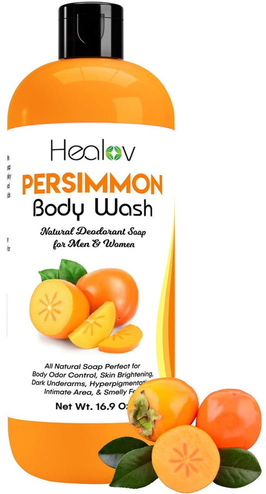 Healov Persimmon Body Wash zur Körpergeruchskontrolle – Reinigende und desodorierende Seife zur Beseitigung von Gerüchen – Achseln, Innenseiten der Oberschenkel, Bikinizone, schwitzende Füße – Natürliche Deodorantseife, kindersicher