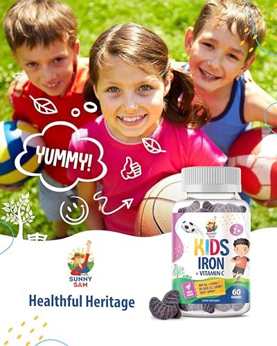 SUNNY SAM Eisen Gummibärchen für Kinder & Teenager - 10 mg Eisen mit Vitamin C - Zuckerarme, kaubare Eisen-Gummis für Immunsystem-Unterstützung, Unterstützt die Produktion roter Blutkörperchen für Kinder & Teenager-Mädchen