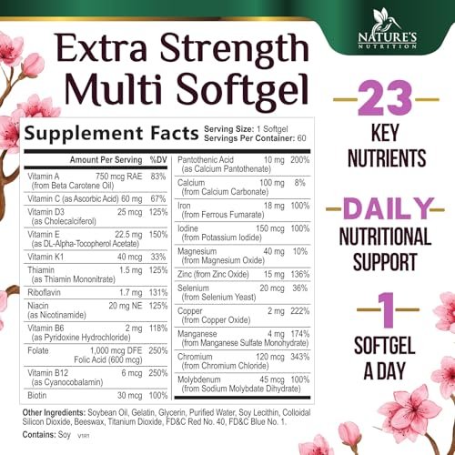 Multivitamin für Frauen – Tägliche Frauen-Multivitamine mit Kalzium, Folsäure, Vitamin A, C, D, E & B-Vitaminen, Zink und Eisen – Vitamine für Knochen-, Energie- & Immununterstützung – 60 Softgels