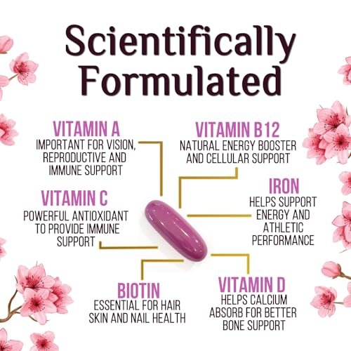 Multivitamin für Frauen – Tägliche Frauen-Multivitamine mit Kalzium, Folsäure, Vitamin A, C, D, E & B-Vitaminen, Zink und Eisen – Vitamine für Knochen-, Energie- & Immununterstützung – 60 Softgels