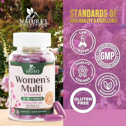 Multivitamin für Frauen – Tägliche Frauen-Multivitamine mit Kalzium, Folsäure, Vitamin A, C, D, E & B-Vitaminen, Zink und Eisen – Vitamine für Knochen-, Energie- & Immununterstützung – 60 Softgels