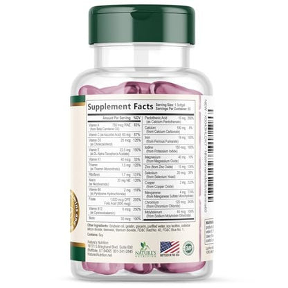 Multivitamin für Frauen – Tägliche Frauen-Multivitamine mit Kalzium, Folsäure, Vitamin A, C, D, E & B-Vitaminen, Zink und Eisen – Vitamine für Knochen-, Energie- & Immununterstützung – 60 Softgels