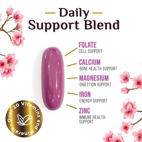 Multivitamin für Frauen – Tägliche Frauen-Multivitamine mit Kalzium, Folsäure, Vitamin A, C, D, E & B-Vitaminen, Zink und Eisen – Vitamine für Knochen-, Energie- & Immununterstützung – 60 Softgels