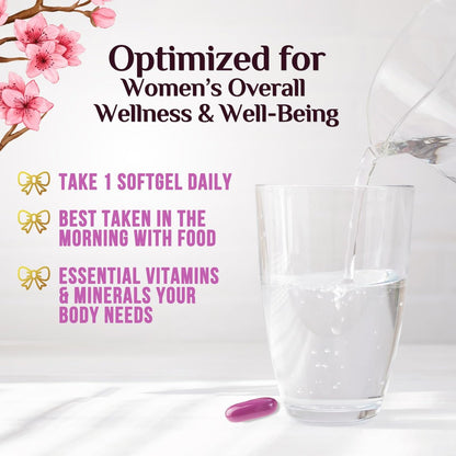 Multivitamin für Frauen – Tägliche Frauen-Multivitamine mit Kalzium, Folsäure, Vitamin A, C, D, E & B-Vitaminen, Zink und Eisen – Vitamine für Knochen-, Energie- & Immununterstützung – 60 Softgels