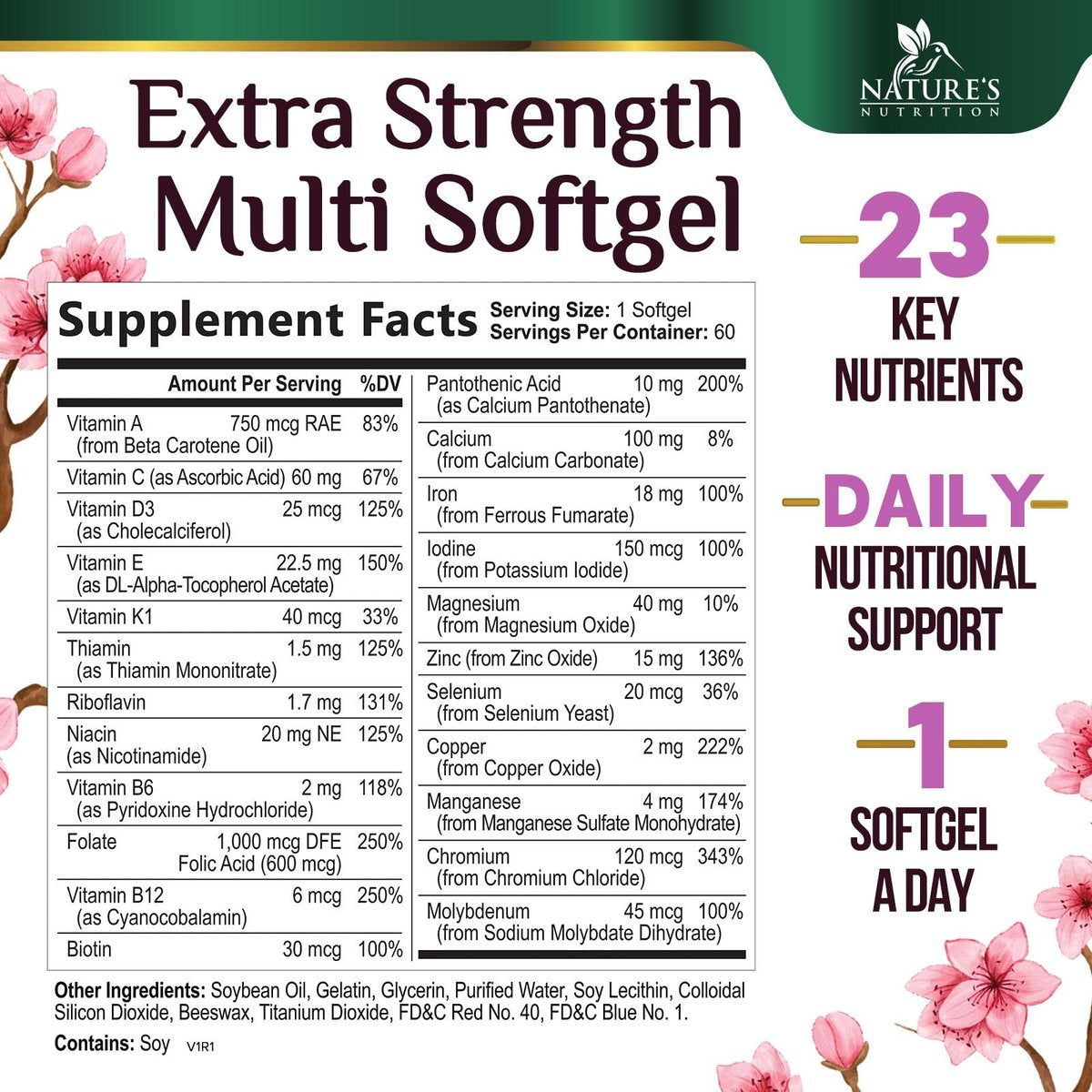 Multivitamin für Frauen – Tägliche Frauen-Multivitamine mit Kalzium, Folsäure, Vitamin A, C, D, E & B-Vitaminen, Zink und Eisen – Vitamine für Knochen-, Energie- & Immununterstützung – 60 Softgels