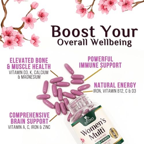 Multivitamin für Frauen – Tägliche Frauen-Multivitamine mit Kalzium, Folsäure, Vitamin A, C, D, E & B-Vitaminen, Zink und Eisen – Vitamine für Knochen-, Energie- & Immununterstützung – 60 Softgels