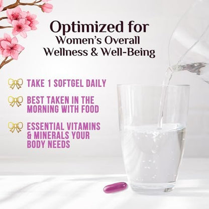 Multivitamin für Frauen – Tägliche Frauen-Multivitamine mit Kalzium, Folsäure, Vitamin A, C, D, E & B-Vitaminen, Zink und Eisen – Vitamine für Knochen-, Energie- & Immununterstützung – 60 Softgels