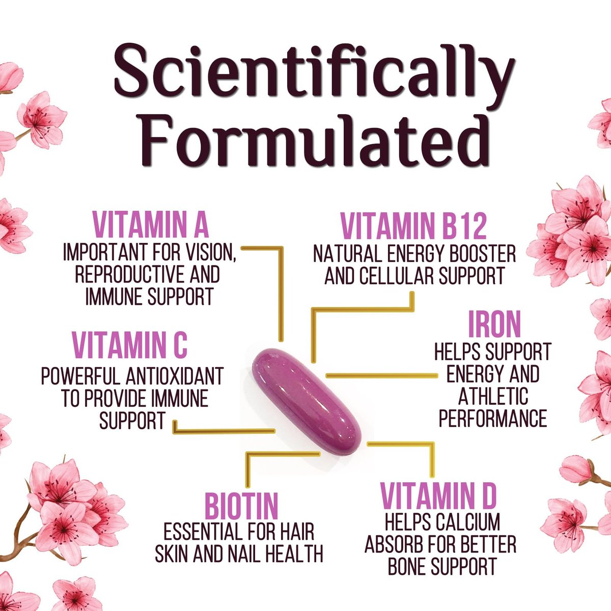 Multivitamin für Frauen – Tägliche Frauen-Multivitamine mit Kalzium, Folsäure, Vitamin A, C, D, E & B-Vitaminen, Zink und Eisen – Vitamine für Knochen-, Energie- & Immununterstützung – 60 Softgels