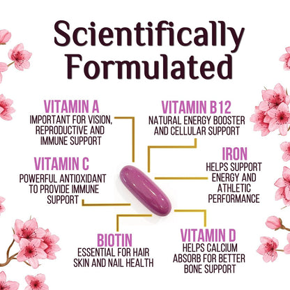 Multivitamin für Frauen – Tägliche Frauen-Multivitamine mit Kalzium, Folsäure, Vitamin A, C, D, E & B-Vitaminen, Zink und Eisen – Vitamine für Knochen-, Energie- & Immununterstützung – 60 Softgels