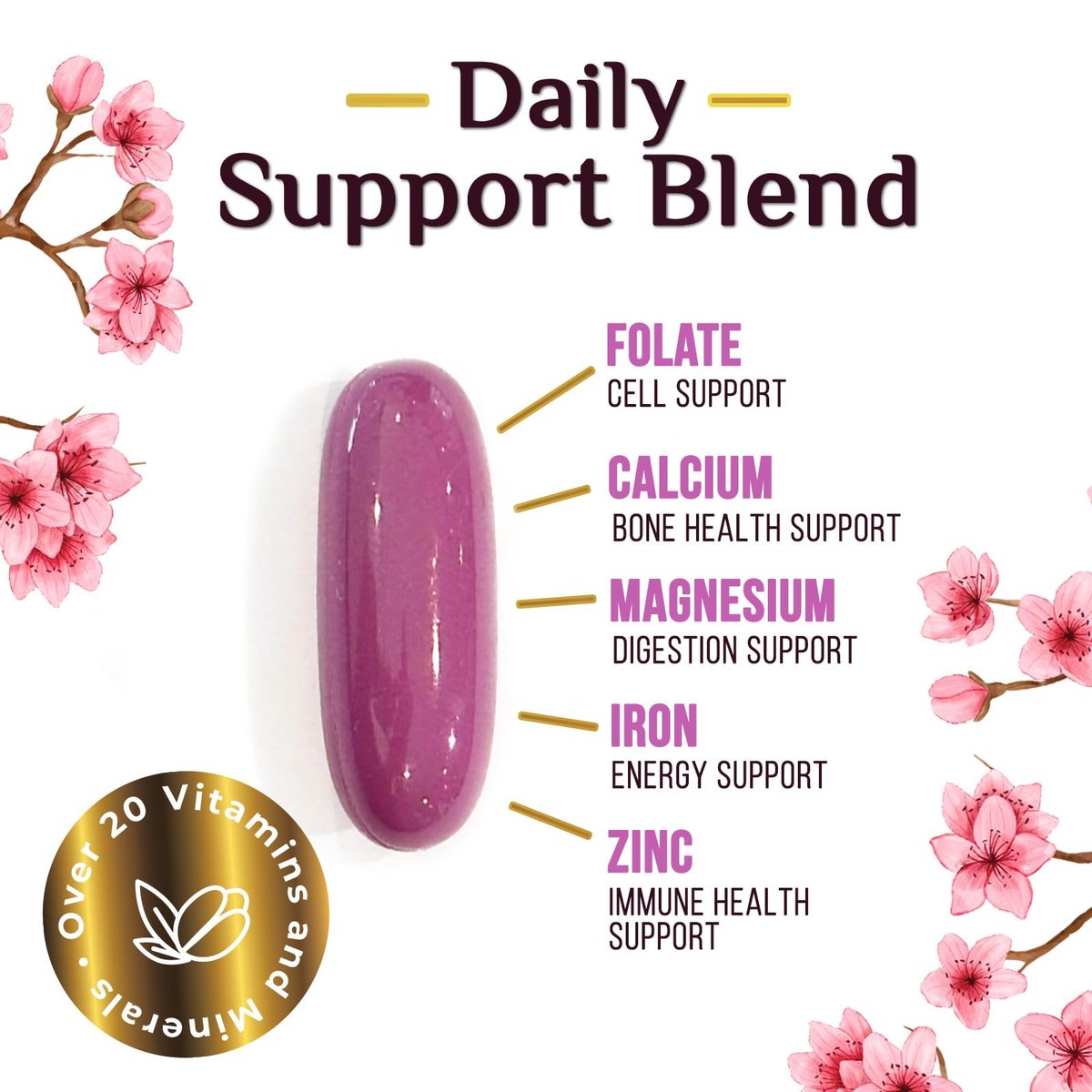 Multivitamin für Frauen – Tägliche Frauen-Multivitamine mit Kalzium, Folsäure, Vitamin A, C, D, E & B-Vitaminen, Zink und Eisen – Vitamine für Knochen-, Energie- & Immununterstützung – 60 Softgels