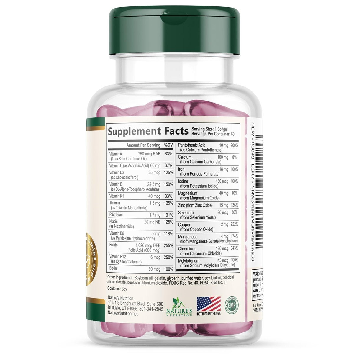 Multivitamin für Frauen – Tägliche Frauen-Multivitamine mit Kalzium, Folsäure, Vitamin A, C, D, E & B-Vitaminen, Zink und Eisen – Vitamine für Knochen-, Energie- & Immununterstützung – 60 Softgels